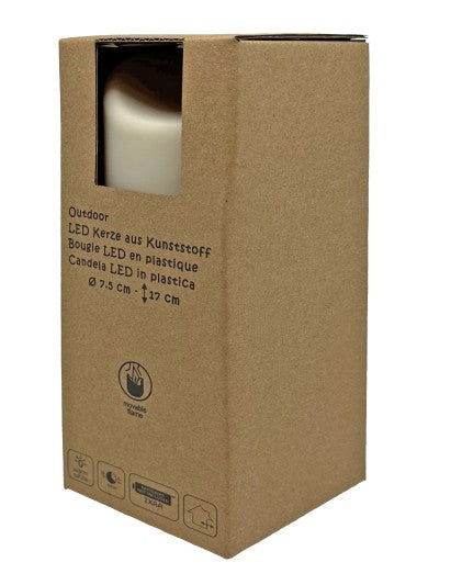 LED Kerze Outdoor Kunststoff creme mit beweglicher Flamme D: 7.5cm - H: 17cm