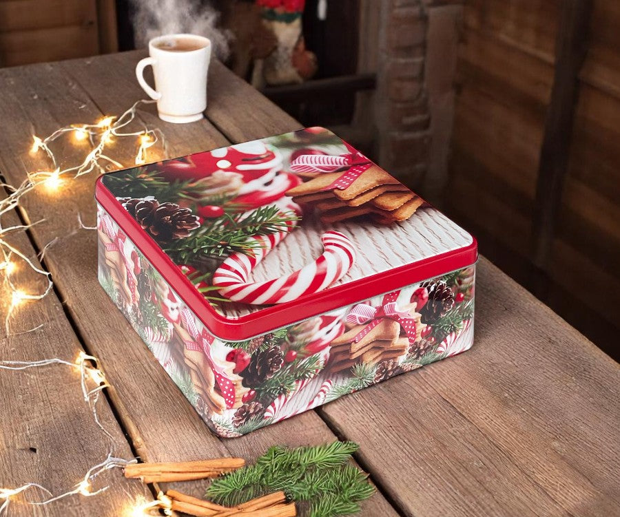 Guetzlidosen 3er Set viereckig mit XMAS Motiv Zuckerstange und Guetzli Weissblech