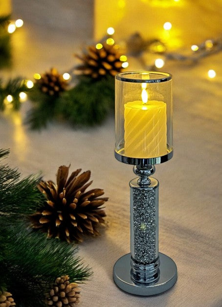 Windlicht Kelch aus Metall gefüllt mit Strasssteinen H46cm