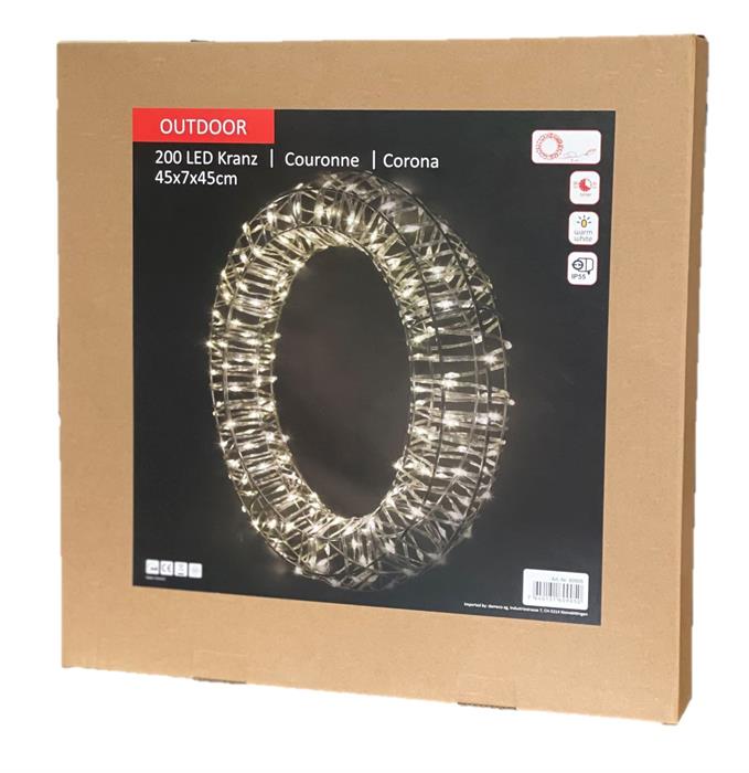 LED Kranz Metall Outdoor
Farbe: Silber mit 200 LED
D: 45cm - T:5cm