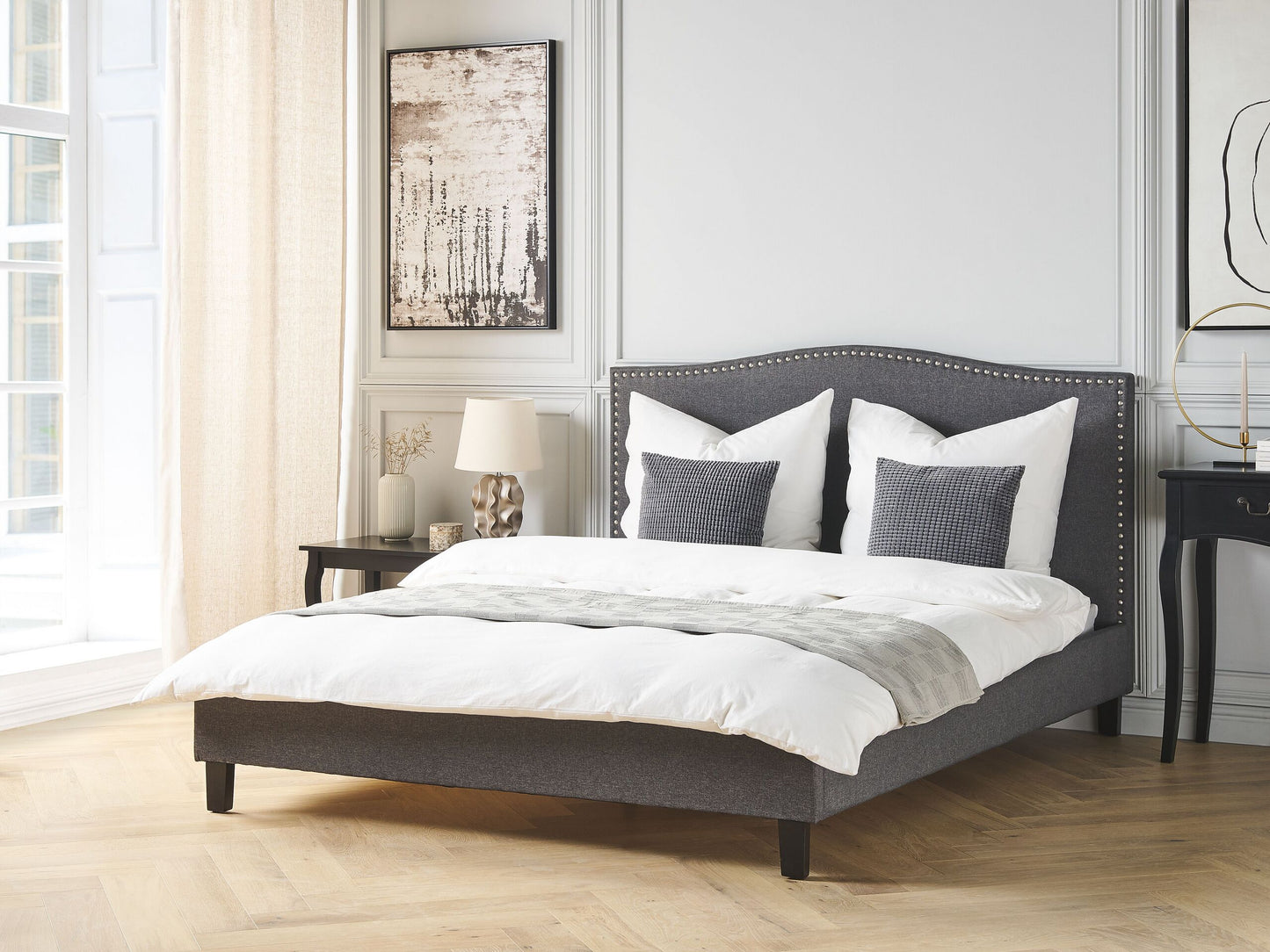 Bett mit Lattenrost Stoff MONTPELLIER 160 x 200 cm Dunkelgrau