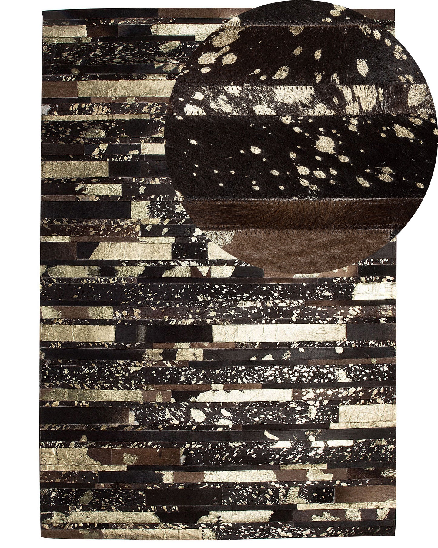 Teppich Kuhfell braun-gold 160 x 230 cm Patchwork Kurzflor ARTVIN