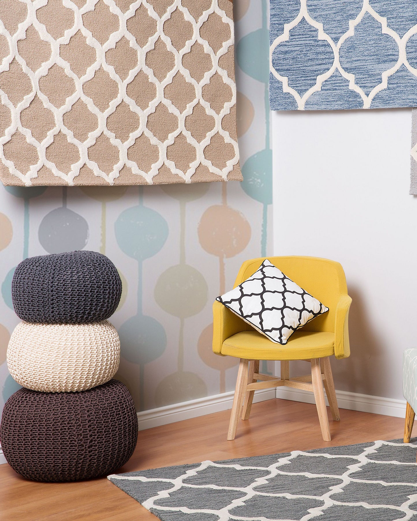 Teppich Wolle beige 80 x 150 cm marokkanisches Muster Kurzflor ERBAA