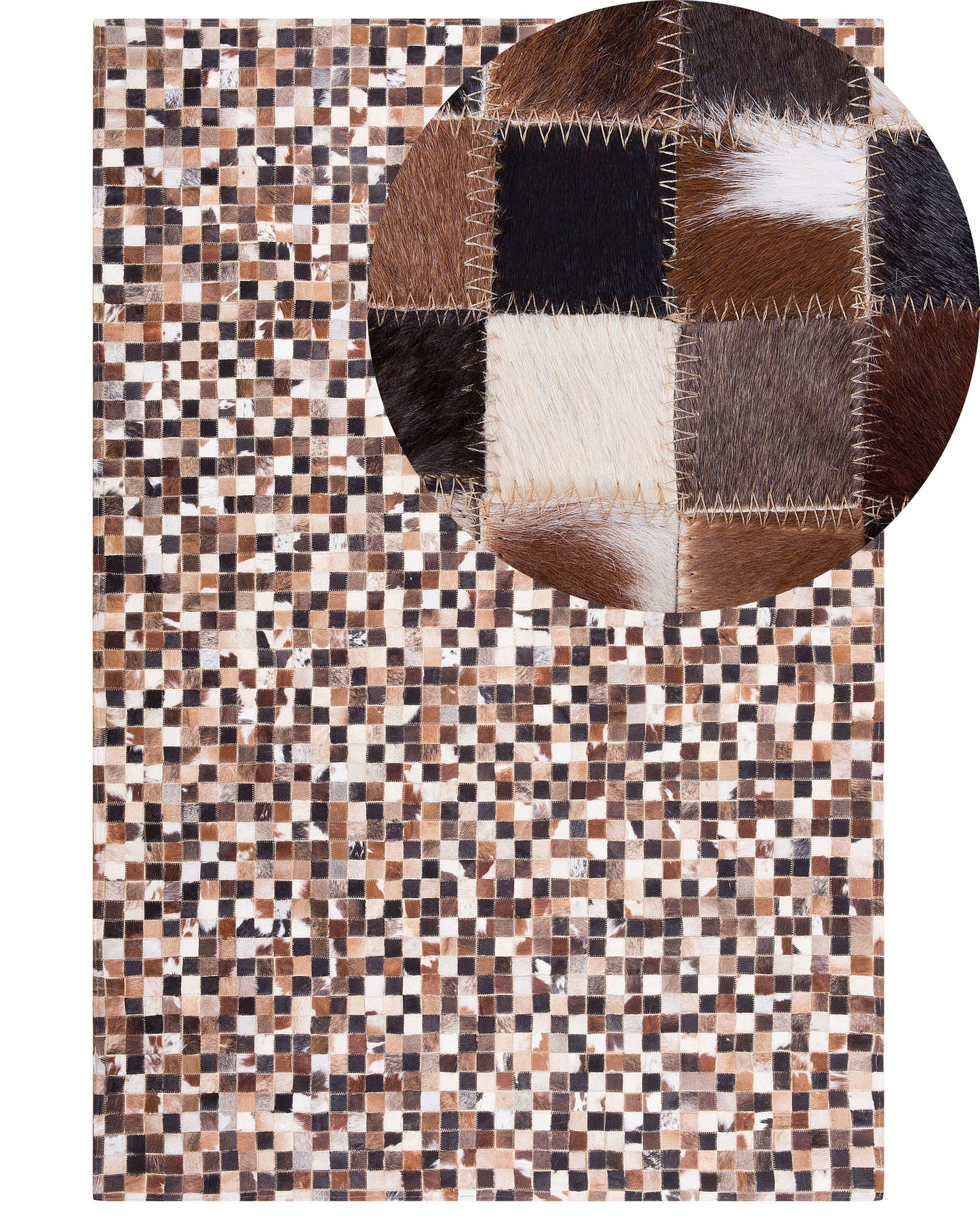 Teppich Kuhfell braun / beige 160 x 230 cm Patchwork Kurzflor KONYA