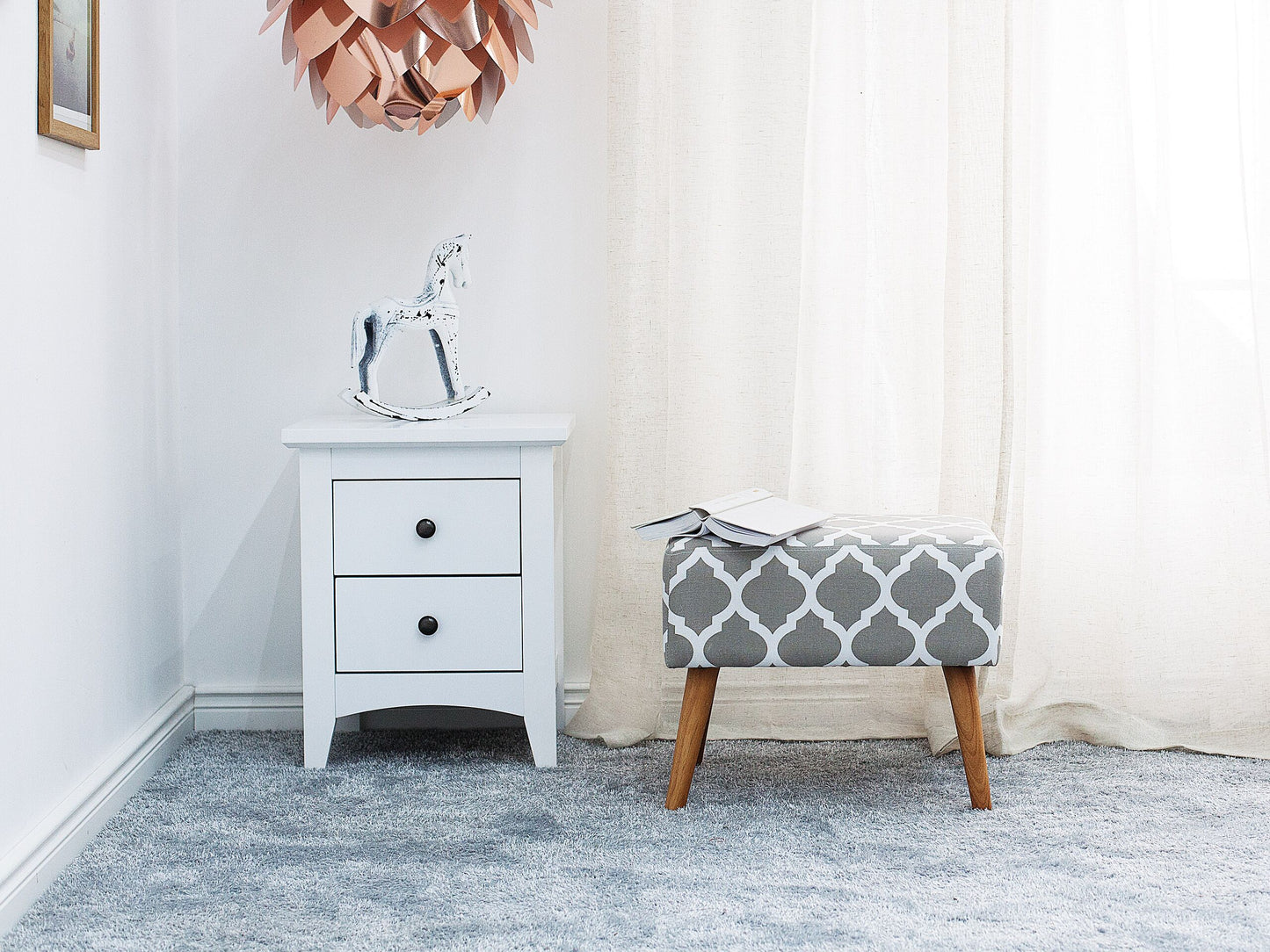 Hocker Polsterbezug / Gummibaumholz grau MANTEO