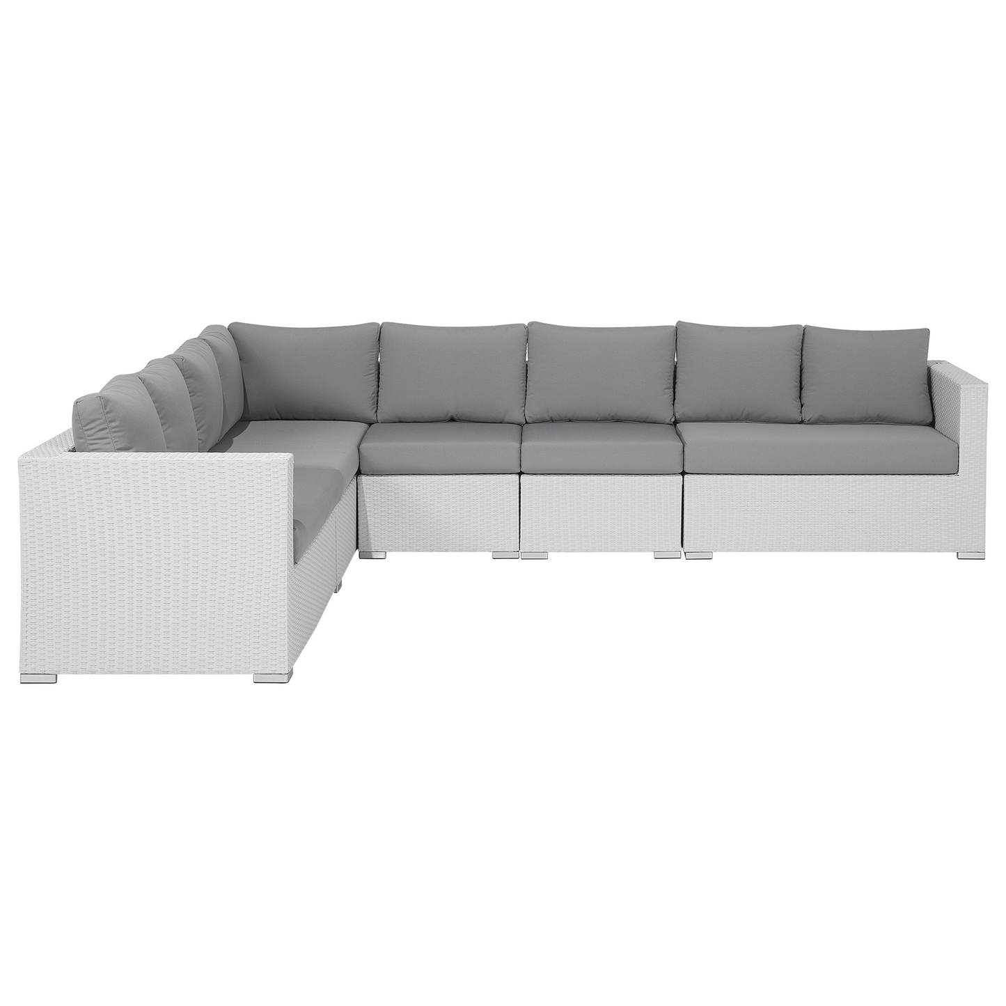 Lounge Set mit Tisch 8-Sitzer XXL rechtsseitig modular Polyrattan Weiss