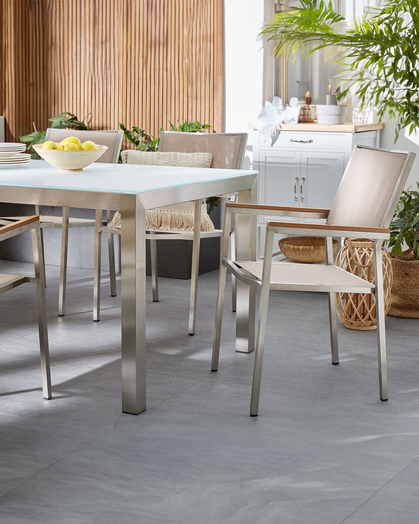Gartenstuhl 6er Set GROSSETO Edelstahl Beige