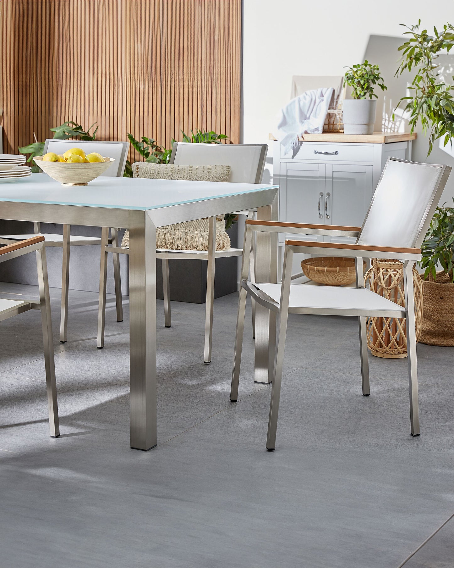 Gartenstuhl 6er Set GROSSETO Edelstahl Weiss