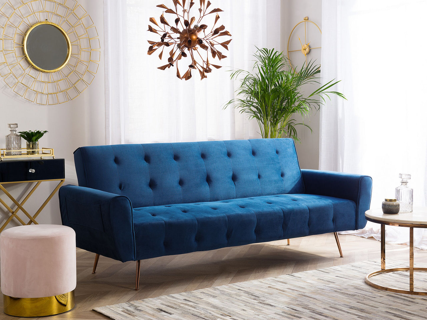Schlafsofa SELNES Marineblau Samtstoff