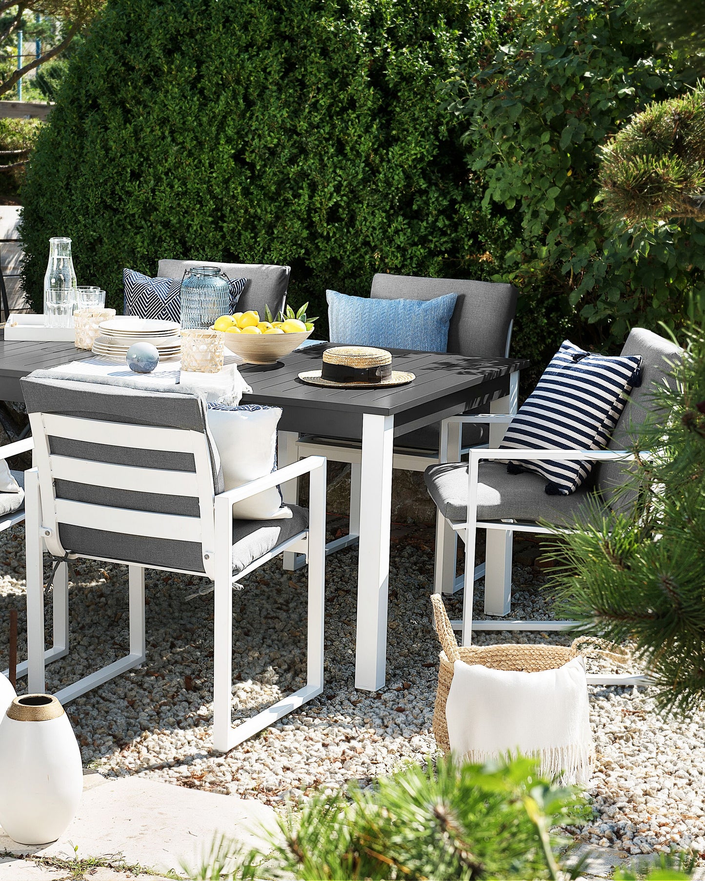 Set mit 2 Stühlen und Sitzkissen PANCOLE Stoff Grau