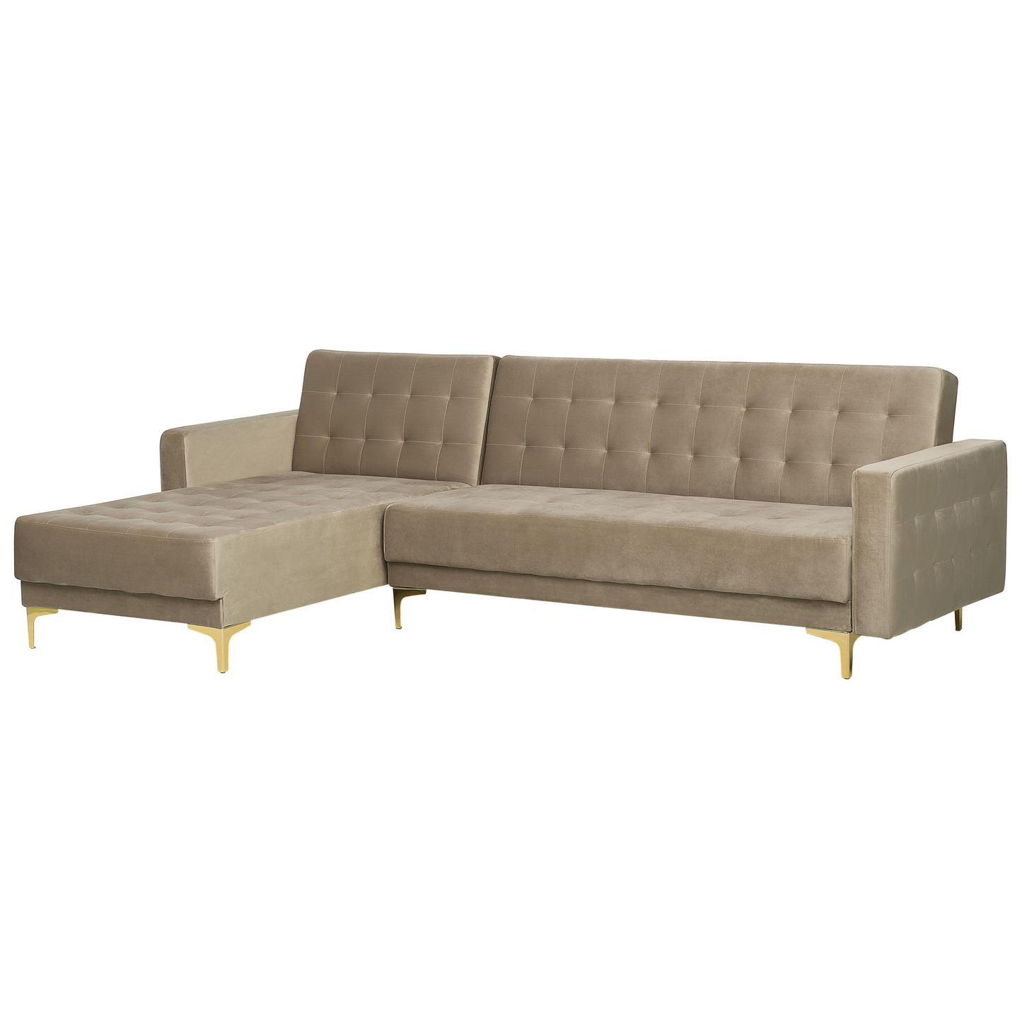 Ecksofa rechtsseitig Samtstoff sandbeige Schlaffunktion ABERDEEN