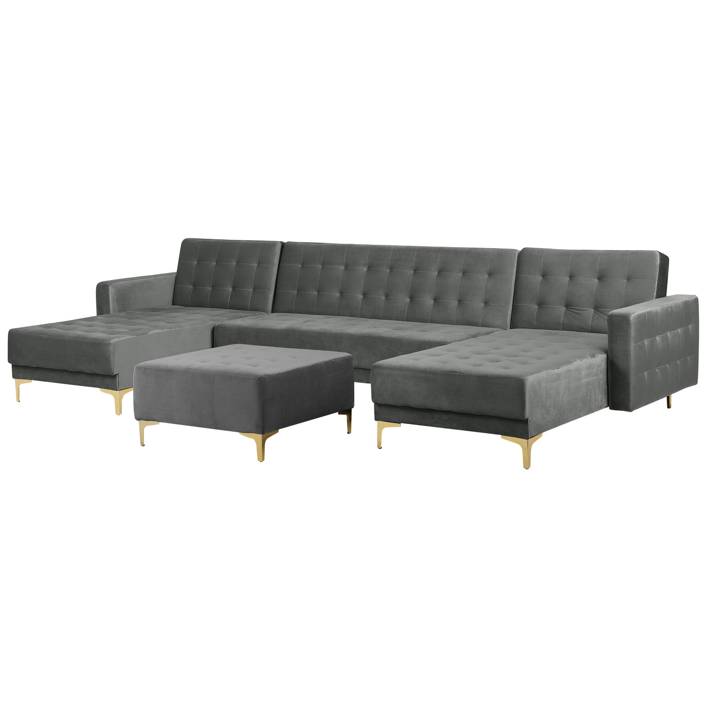 U-förmiges Sofa mit Ottomane Samtstoff Symmetrisch Grau ABERDEEN