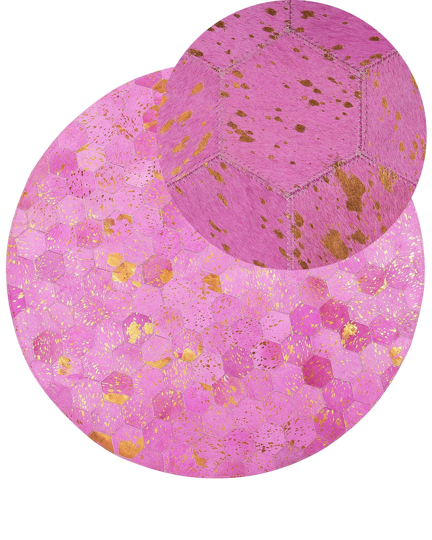 Teppich Kuhfell rosa ⌀ 140 cm Patchwork Kurzflor ZEYTIN