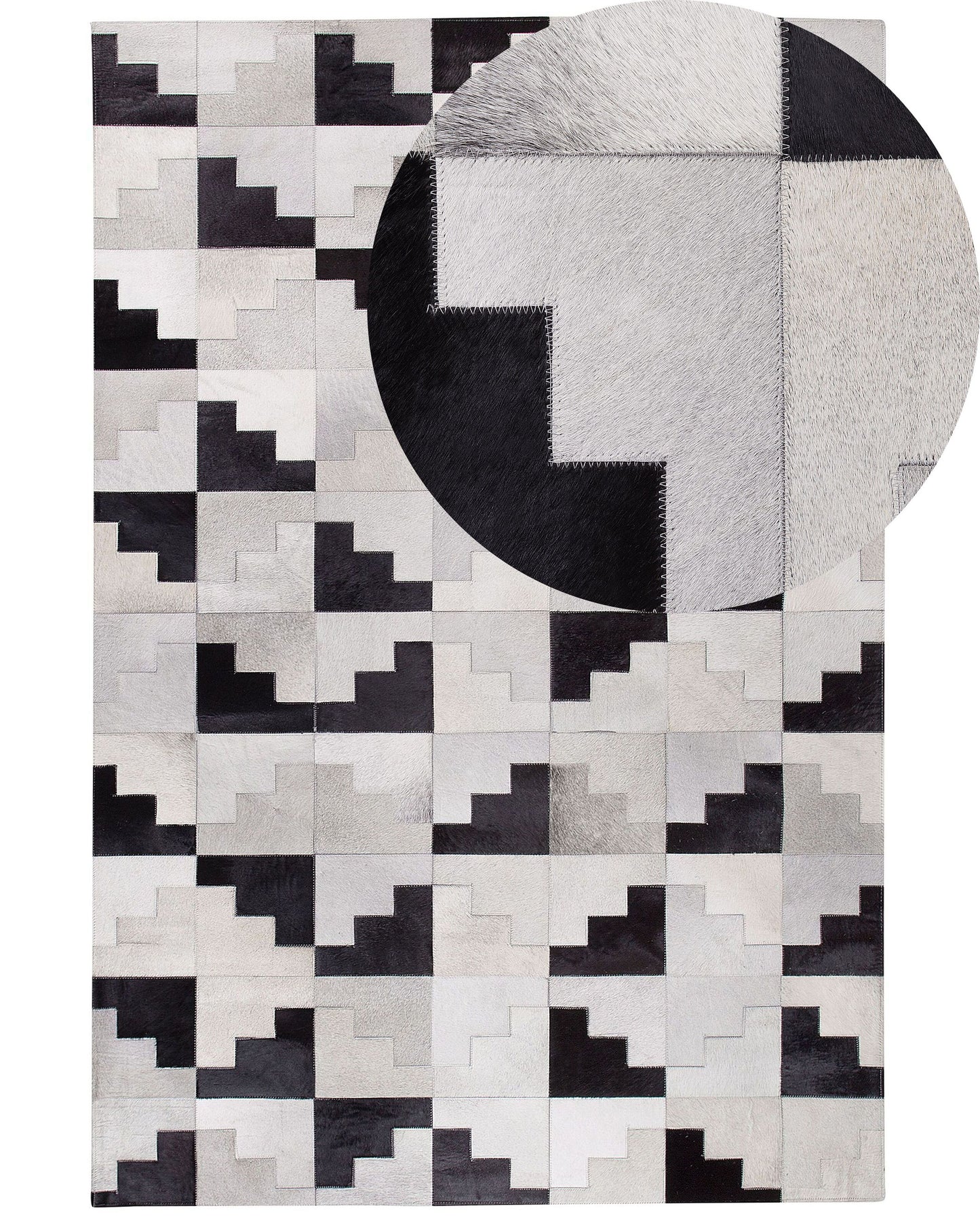 Teppich Kuhfell schwarz-grau 140 x 200 cm Patchwork Kurzflor EFIRLI