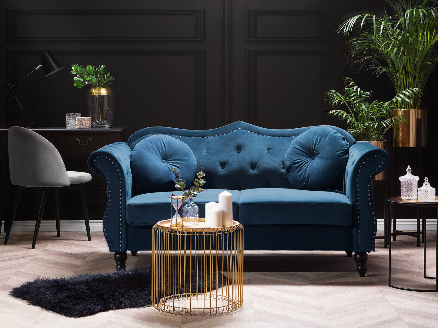 2-Sitzer Sofa Samtstoff marineblau SKIEN