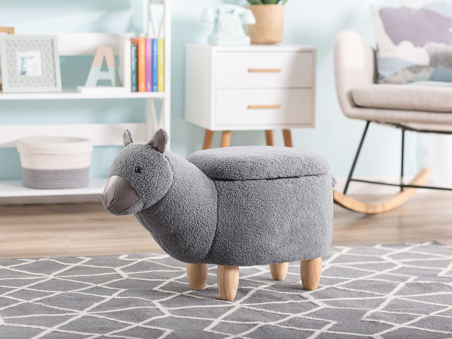 Hocker Polsterbezug mit Stauraum grau ALPACA