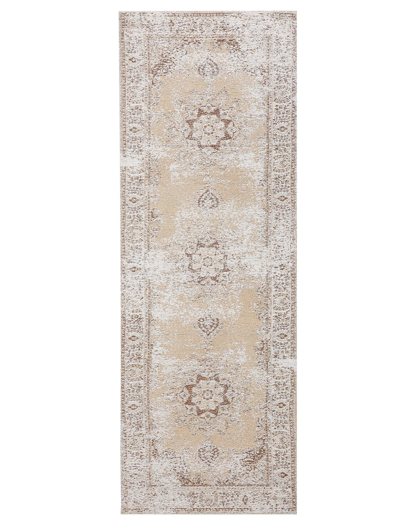 Teppich Baumwolle beige 60 x 180 cm orientalisches Muster Kurzflor ALMUS