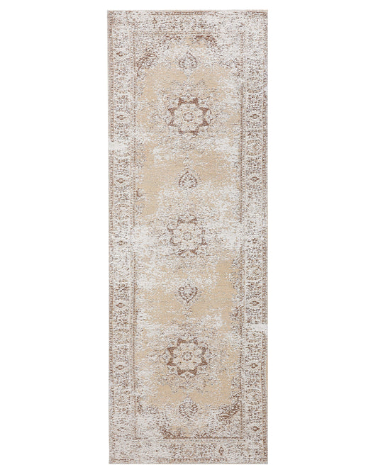 Teppich Baumwolle beige 60 x 180 cm orientalisches Muster Kurzflor ALMUS