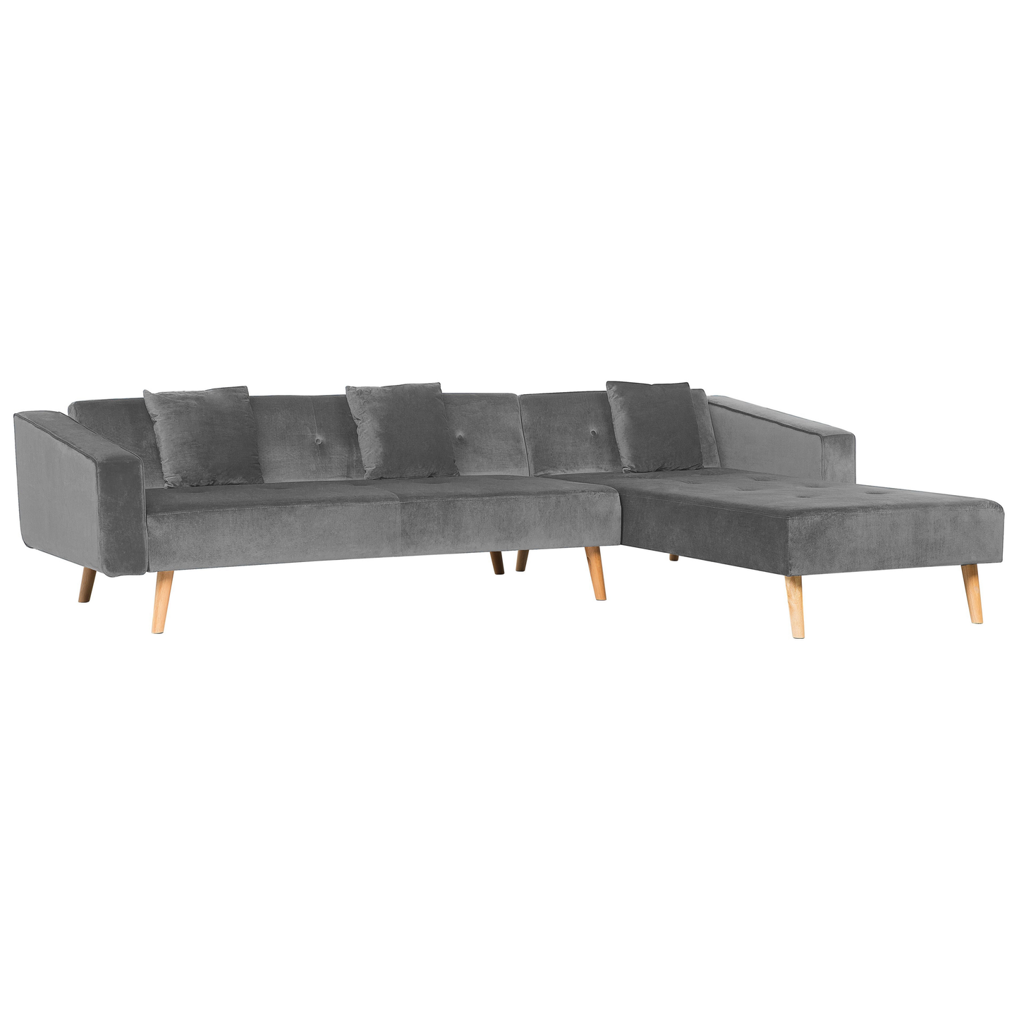 4-Sitzer Ecksofa Samtstoff grau linksseitig mit Schlaffunktion VADSO