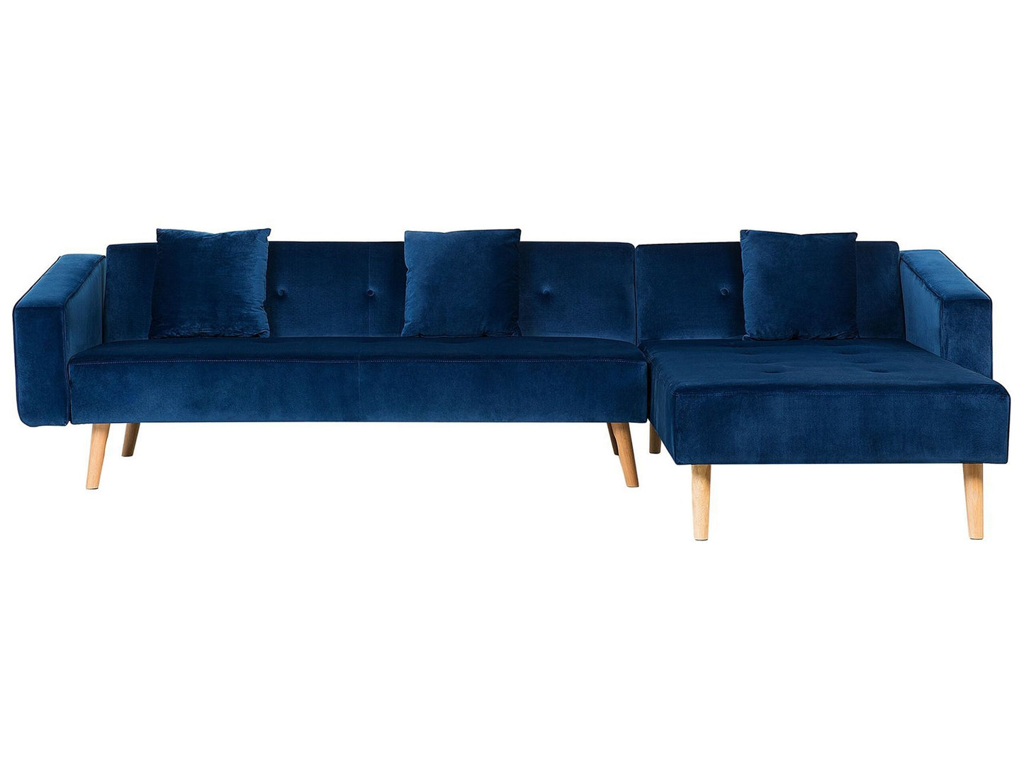 4-Sitzer Ecksofa Samtstoff blau linksseitig mit Schlaffunktion VADSO