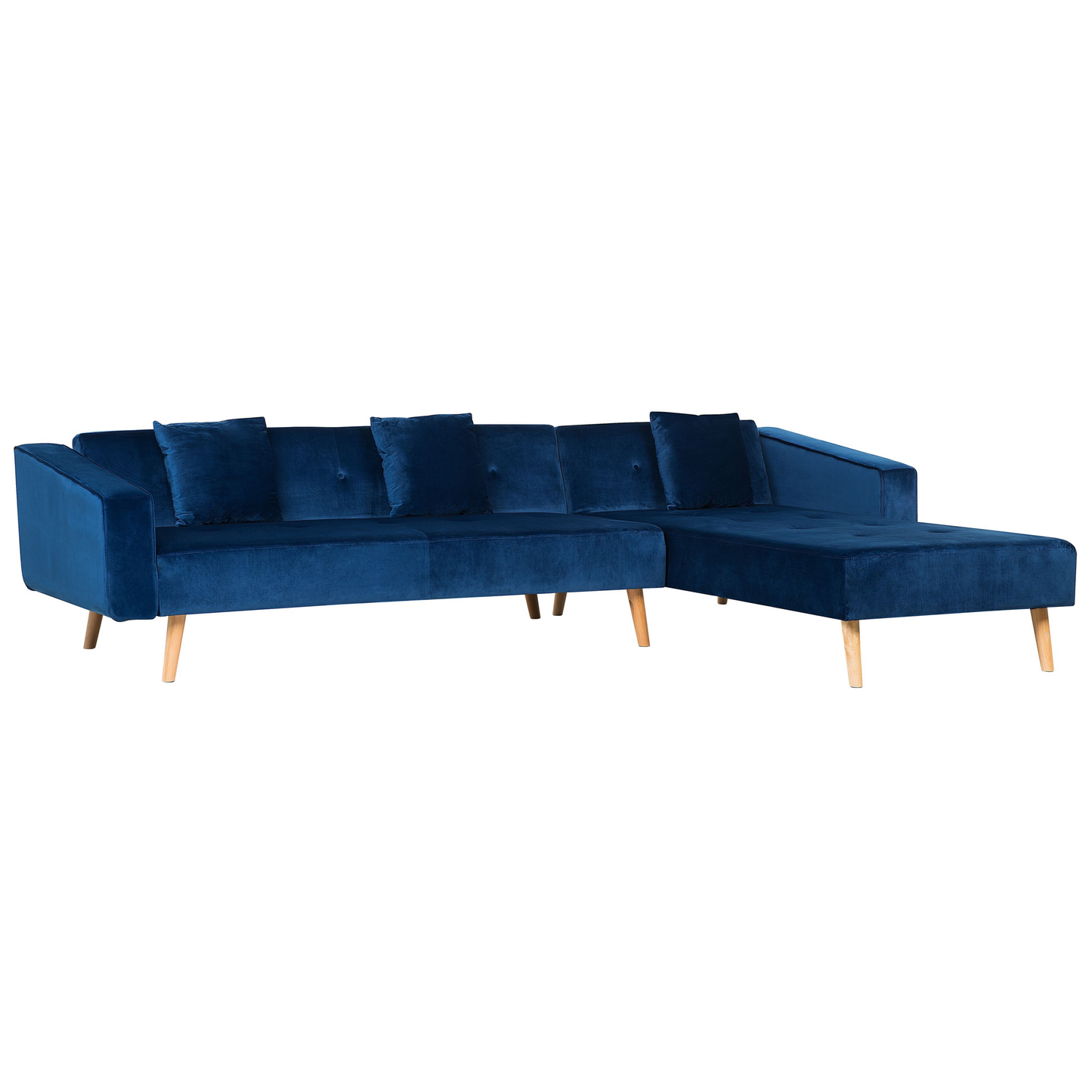 4-Sitzer Ecksofa Samtstoff blau linksseitig mit Schlaffunktion VADSO