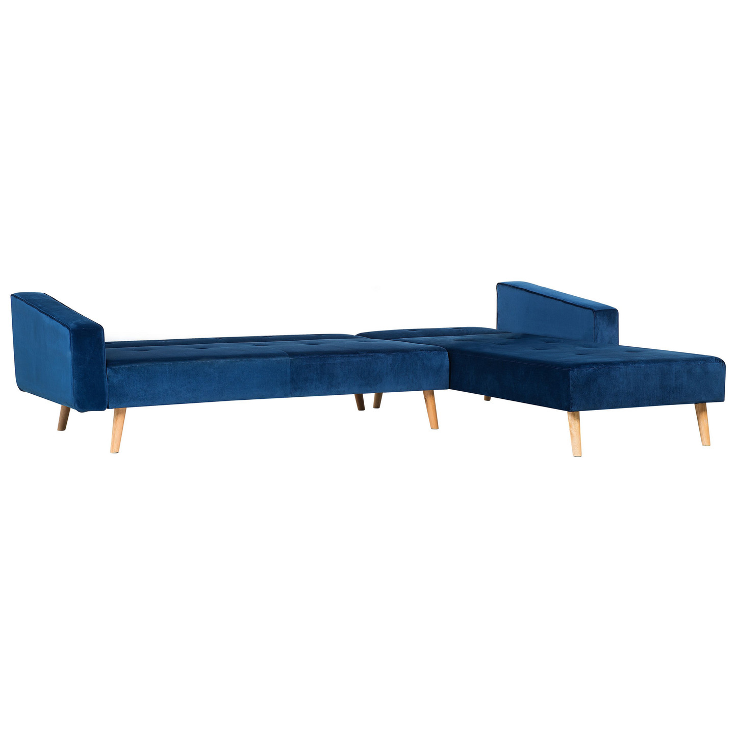4-Sitzer Ecksofa Samtstoff blau linksseitig mit Schlaffunktion VADSO