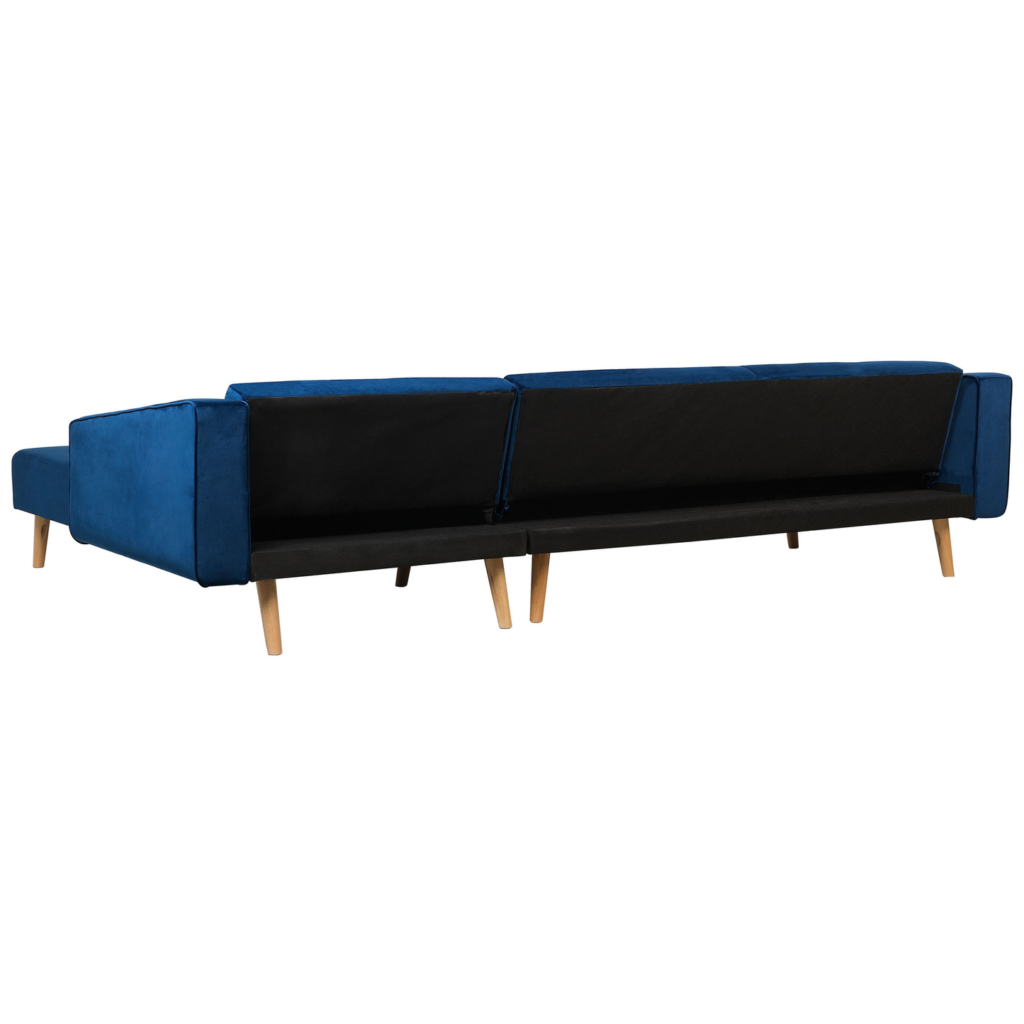 4-Sitzer Ecksofa Samtstoff blau linksseitig mit Schlaffunktion VADSO