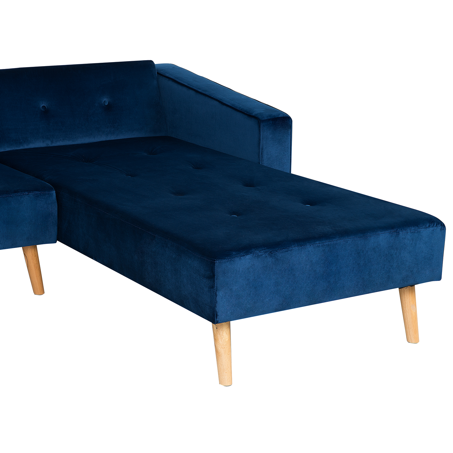 4-Sitzer Ecksofa Samtstoff blau linksseitig mit Schlaffunktion VADSO