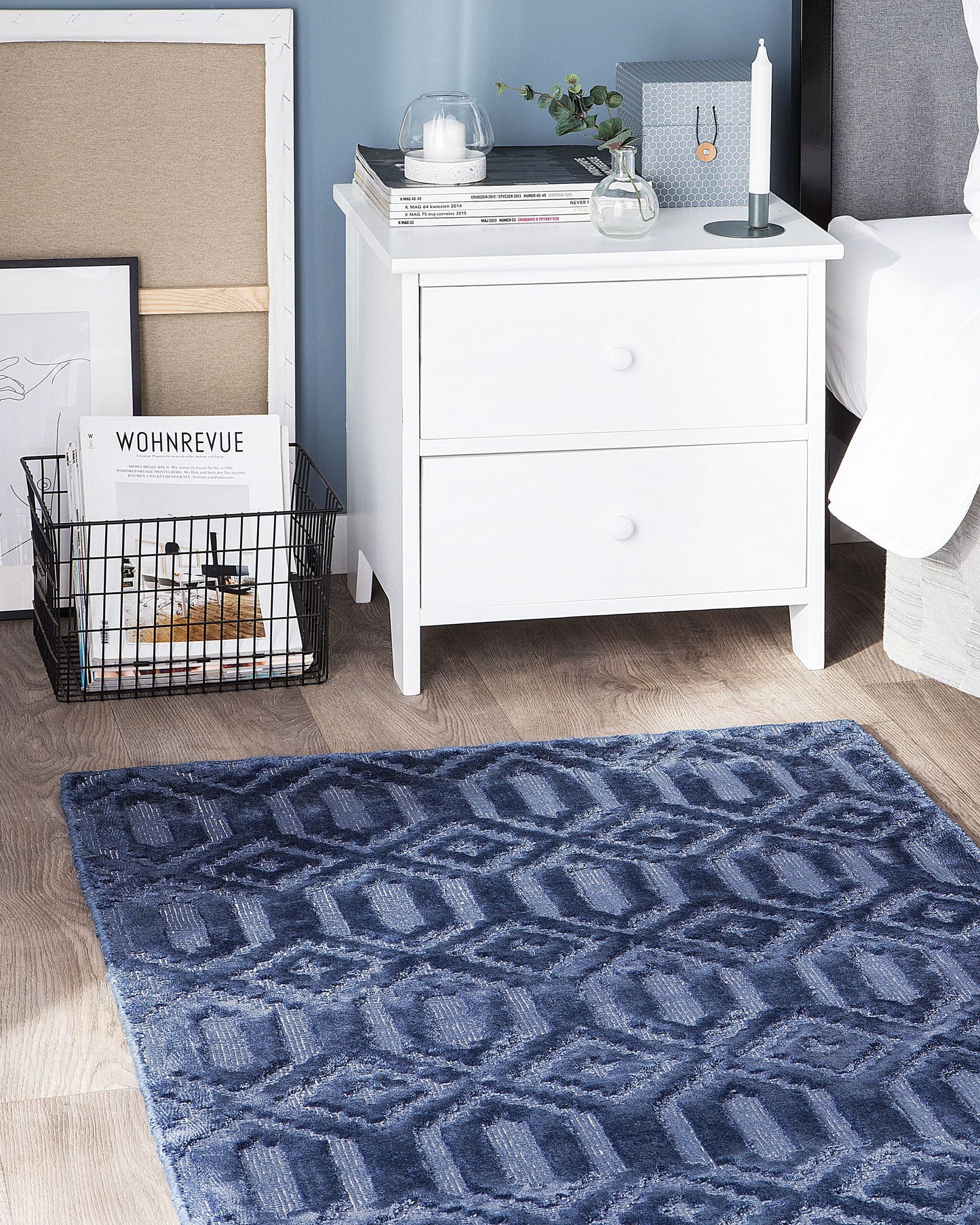 Teppich marineblau 80 x 150 cm geometrisches Muster Kurzflor ADATEPE