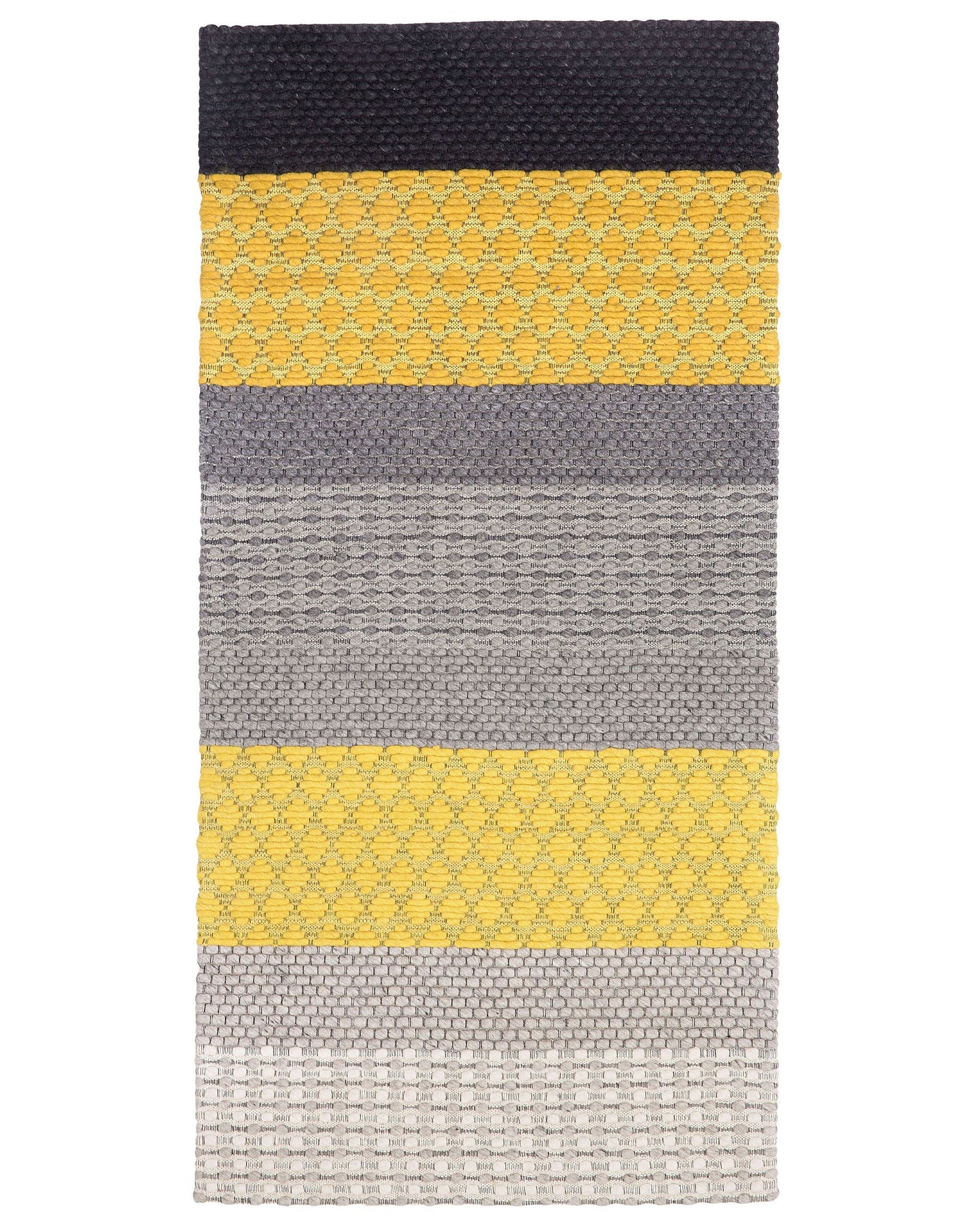 Teppich Wolle grau / gelb 80 x 150 cm Streifenmuster Kurzflor AKKAYA