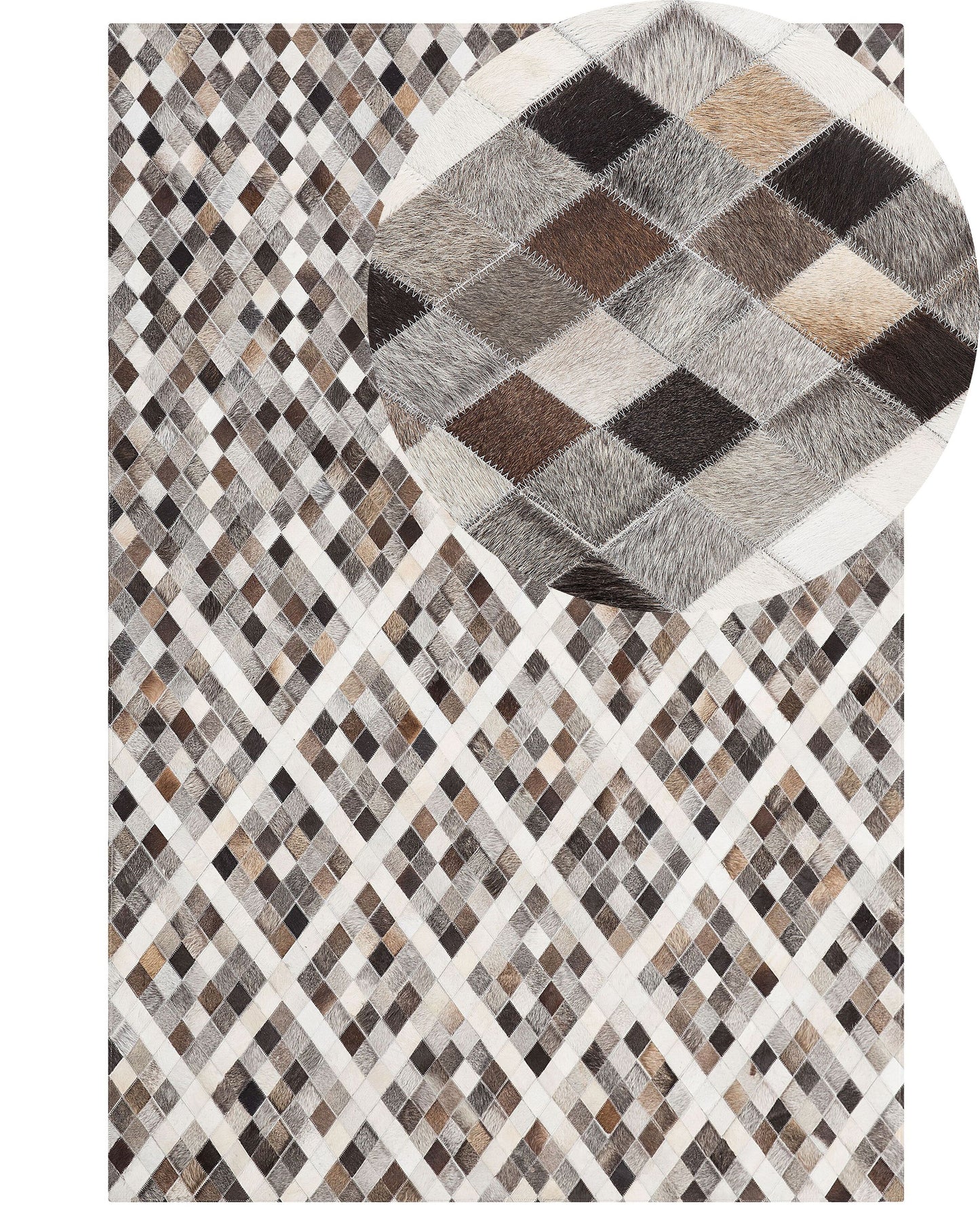 Teppich Kuhfell grau-braun 140 x 200 cm Patchwork Kurzflor AKDERE