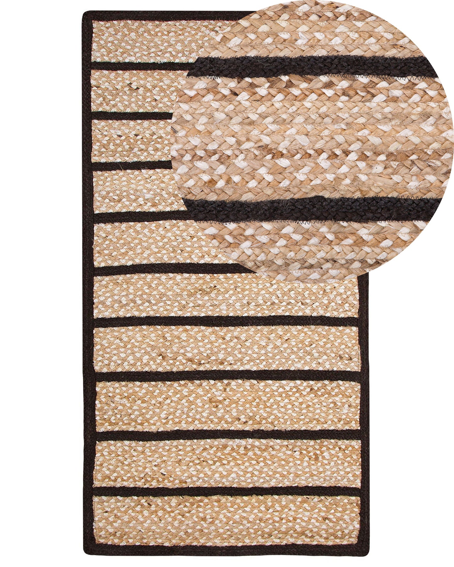 Teppich Jute-Baumwolle schwarz / beige 80 x 150 cm Kurzflor KARADONA