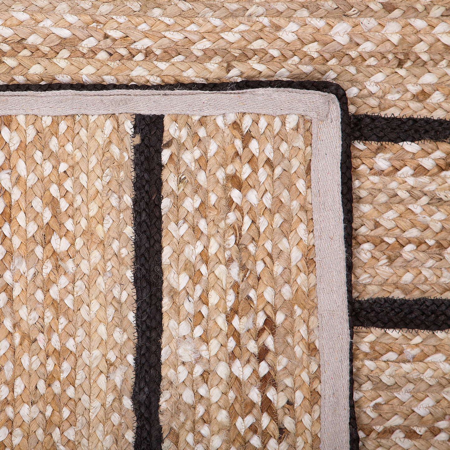 Teppich Jute-Baumwolle schwarz / beige 80 x 150 cm Kurzflor KARADONA