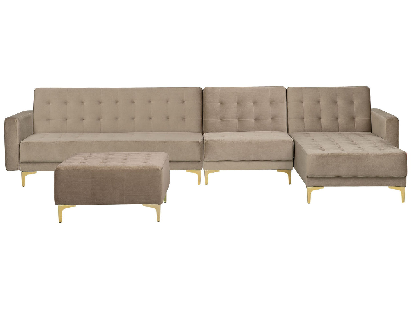 Ecksofa mit Ottomane ABERDEEN Sandbeige Samtstoff Linksseitig