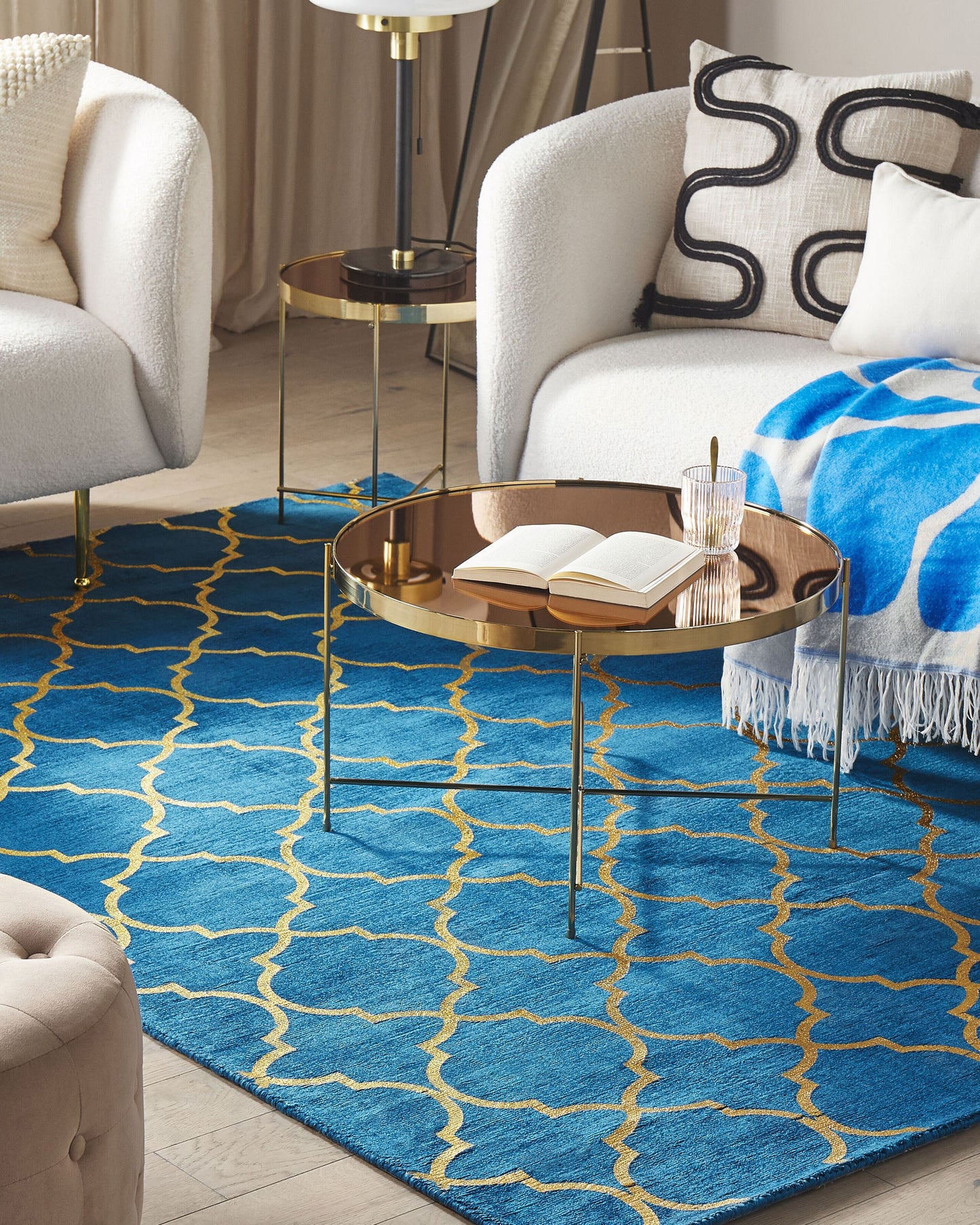 Teppich marineblau / gold 160 x 230 cm marokkanisches Muster Kurzflor YELKI