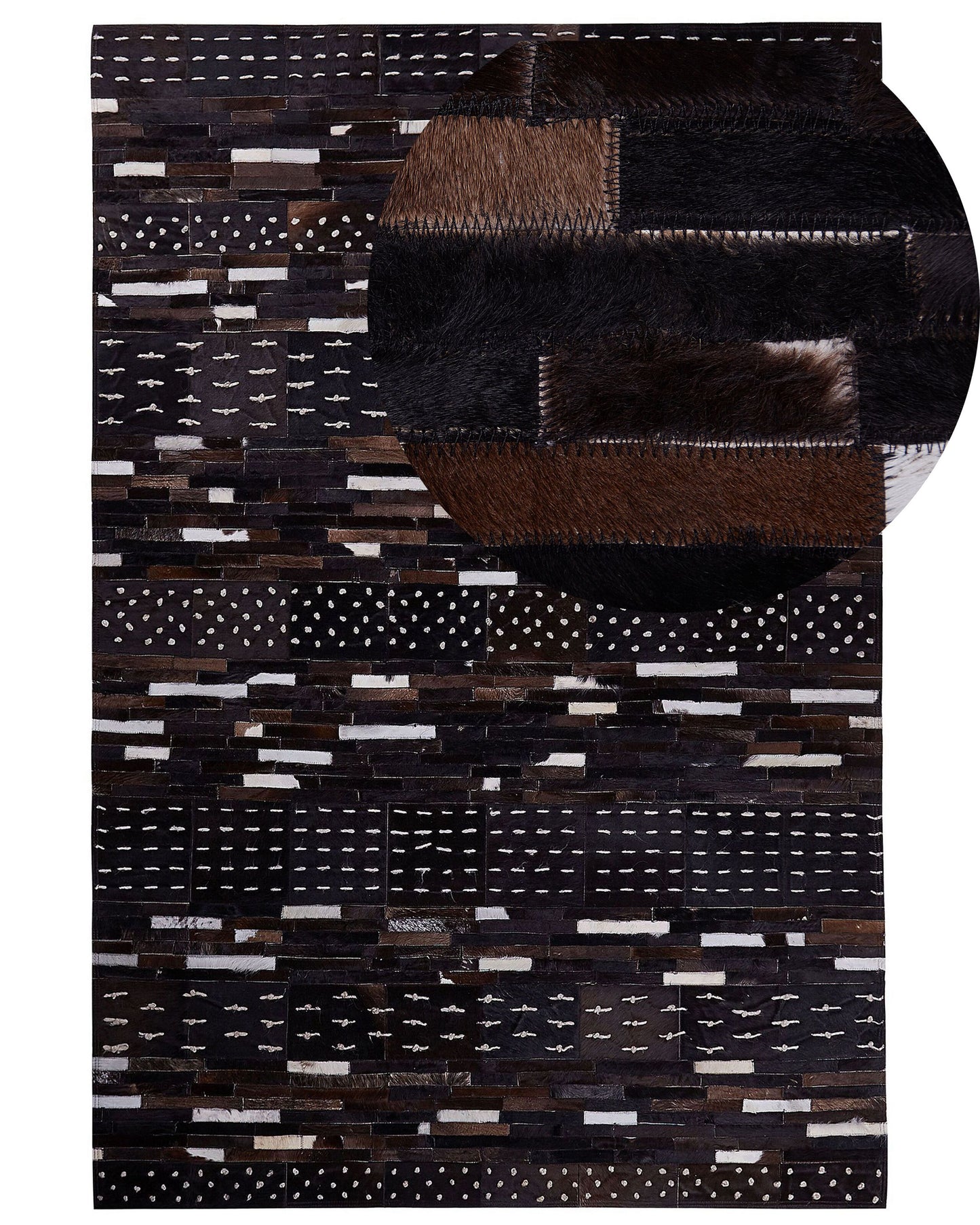 Teppich Kuhfell dunkelbraun 160 x 230 cm geometrisches Muster Kurzflor AKSEKI