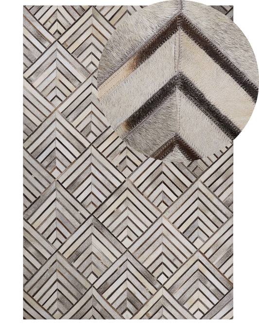 Teppich Kuhfell beige-grau 160 x 230 cm geometrisches Muster Kurzflor TEKIR