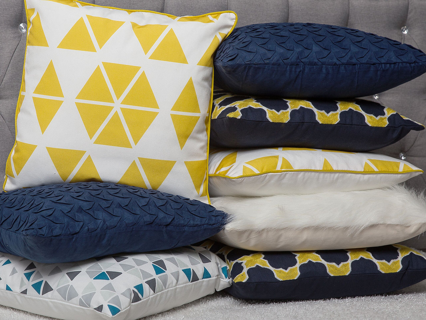 Dekokissen 2er Set MUSCARI Baumwolle 45 x 45 cm Gelb Blau Ikates Muster