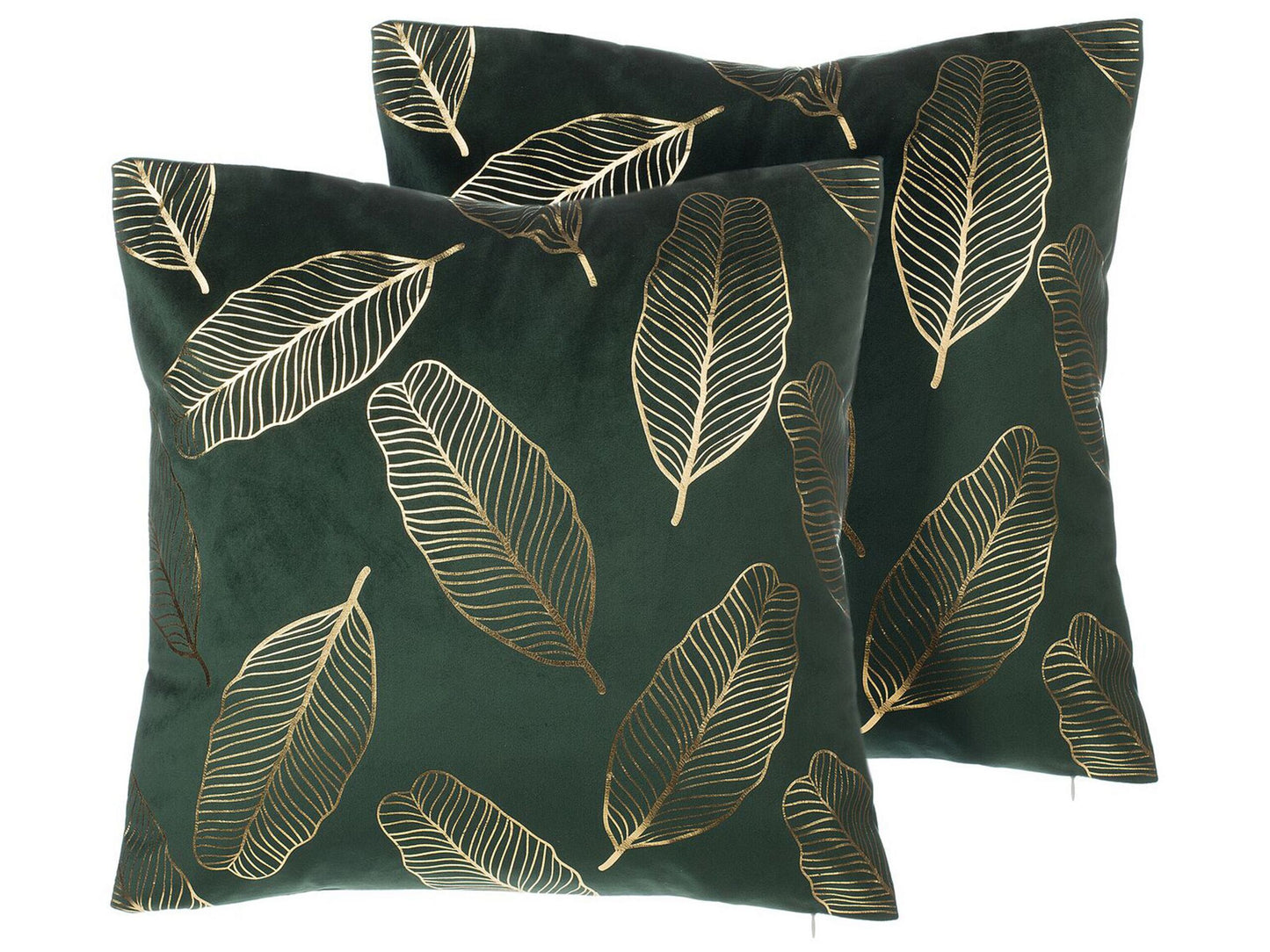 Dekokissen 2er Set FREESIA Samtstoff 45 x 45 cm Dunkelgrün Pflanzenmuster