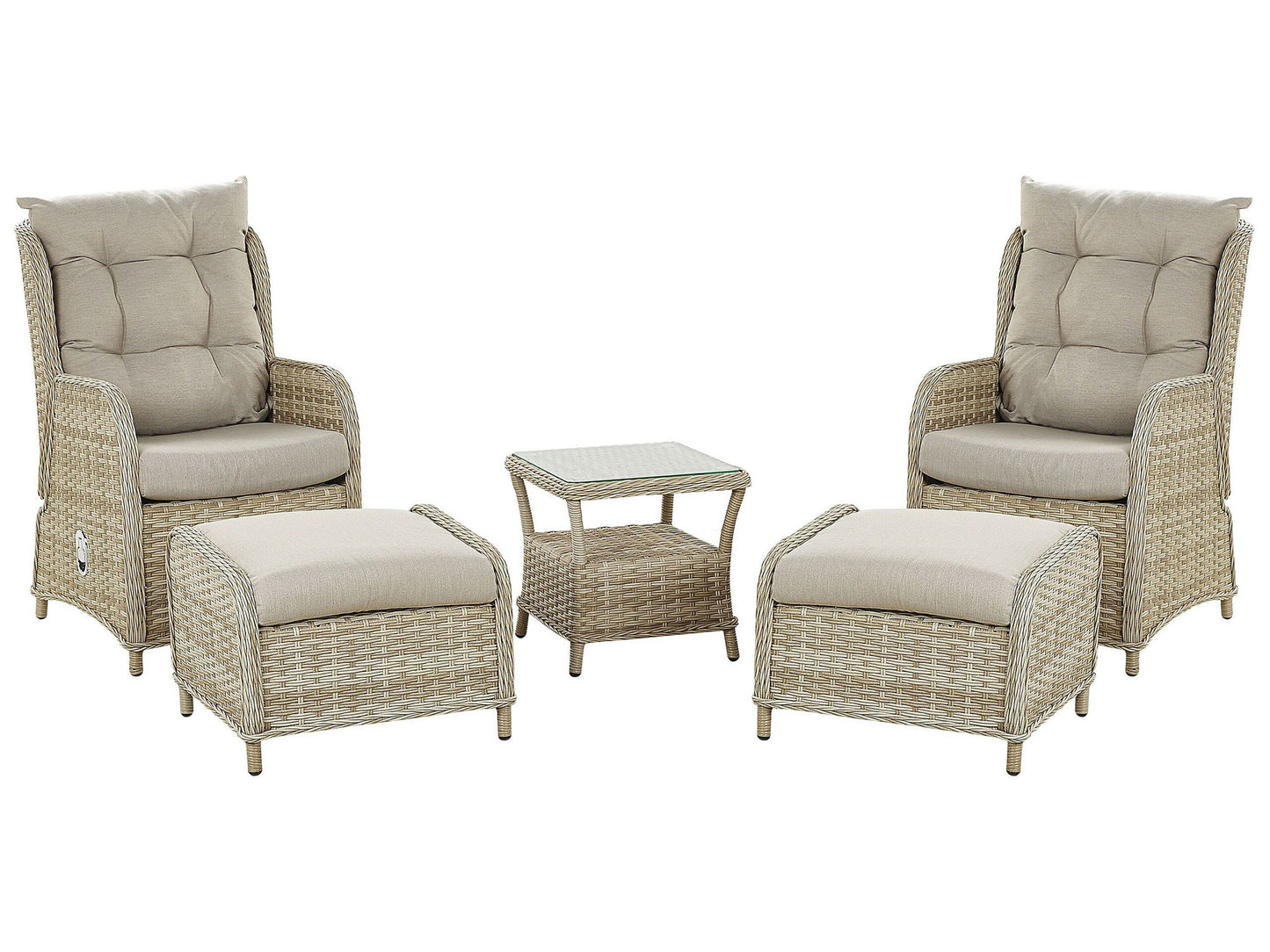 Lounge Set mit Tisch und Ottomane 2-Sitzer PONZA Polyrattan Beige