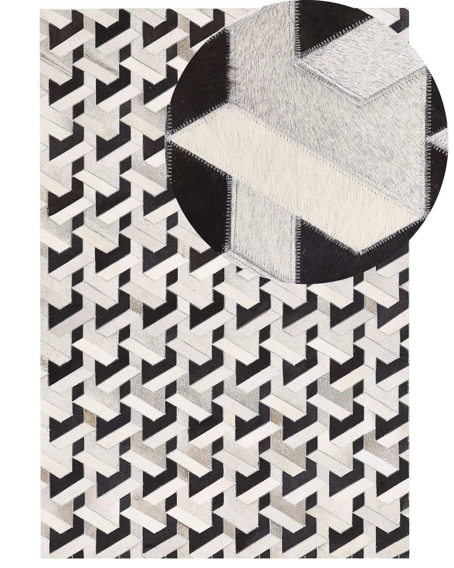 Teppich Kuhfell schwarz / grau 140 x 200 cm Patchwork Kurzflor NARMAN