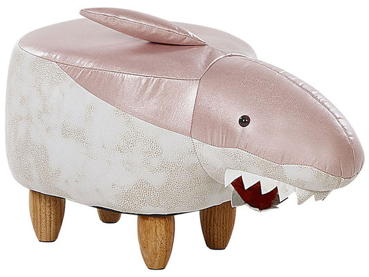 Hocker Kunstleder / Gummibaumholz rosa-weiss SHARK