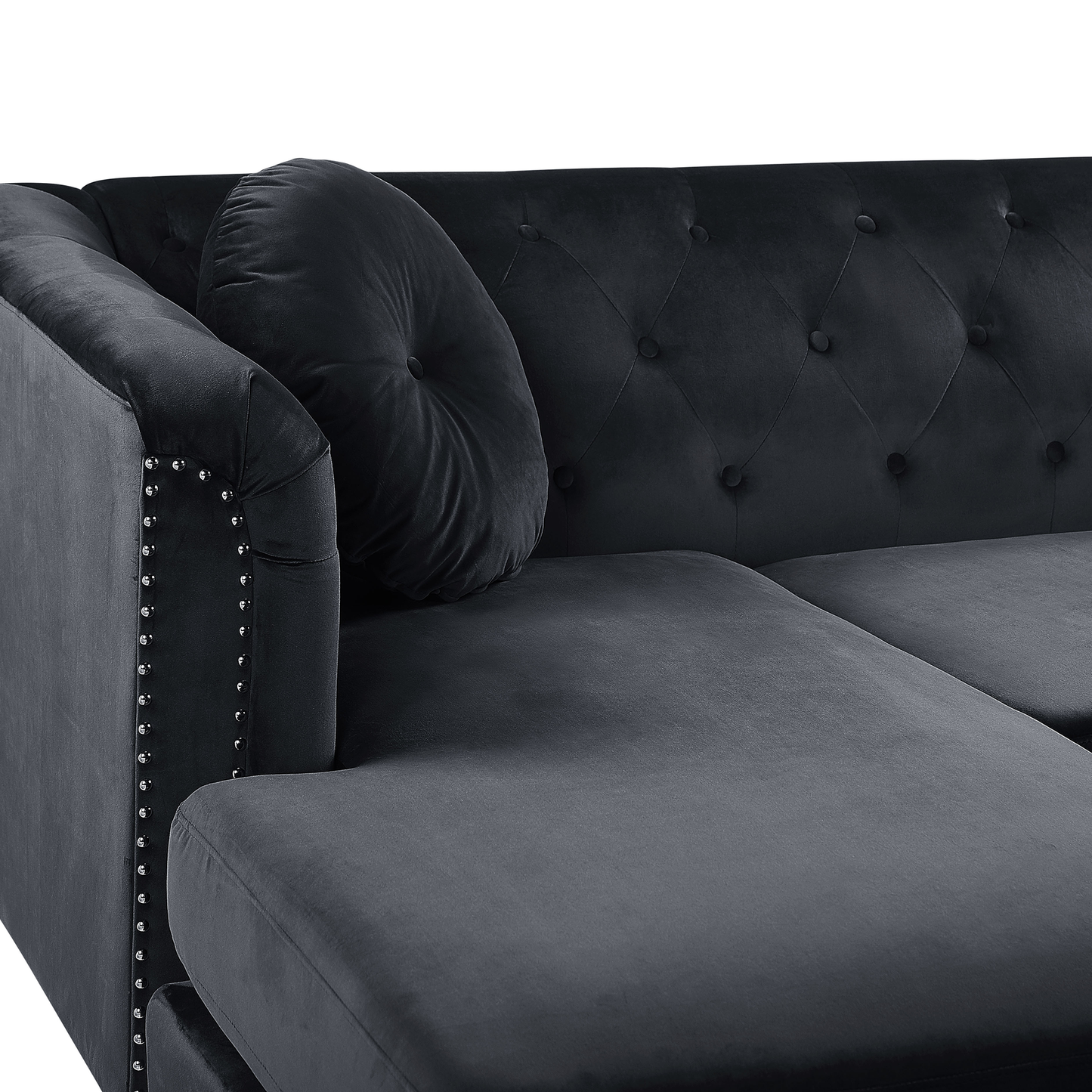 Ecksofa Samtstoff rechtsseitig schwarz FLEN