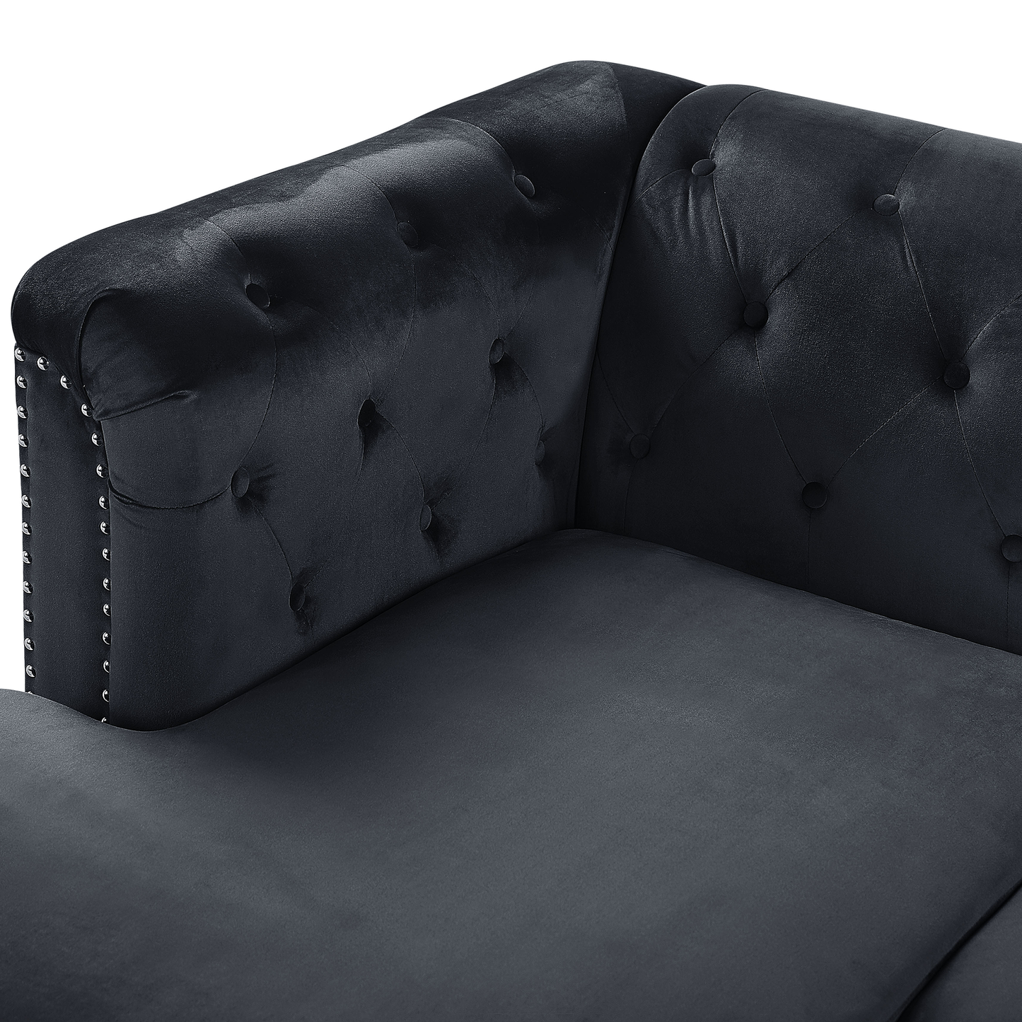Ecksofa Samtstoff rechtsseitig schwarz FLEN