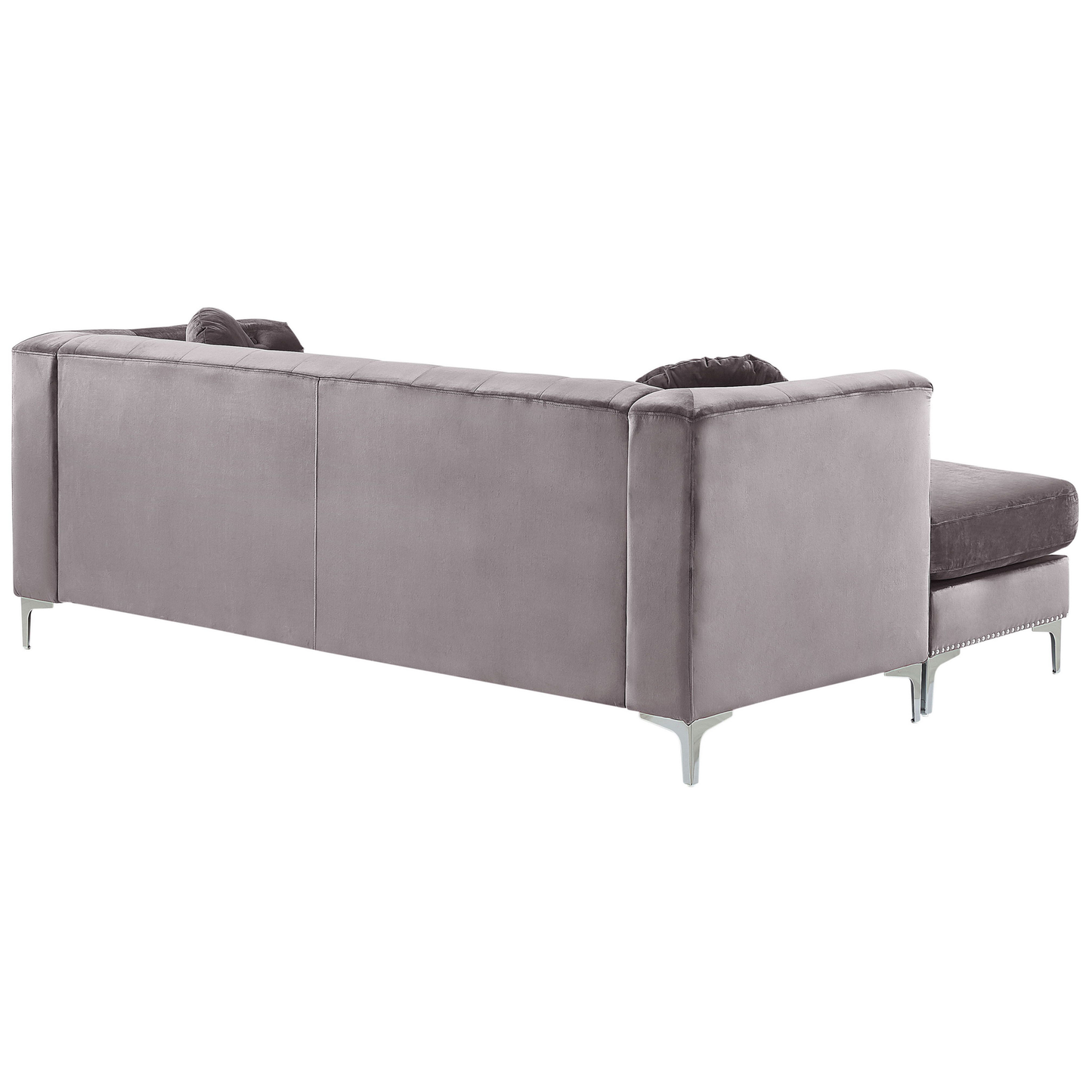 Ecksofa Samtstoff rechtsseitig grau Chesterfield-Design 3-Sitzer FLEN