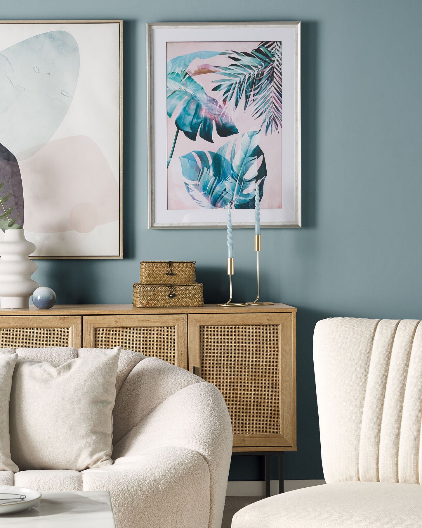 Wandbild mit Rahmen AGENA Blumenmuster 60 x 80 cm Blau