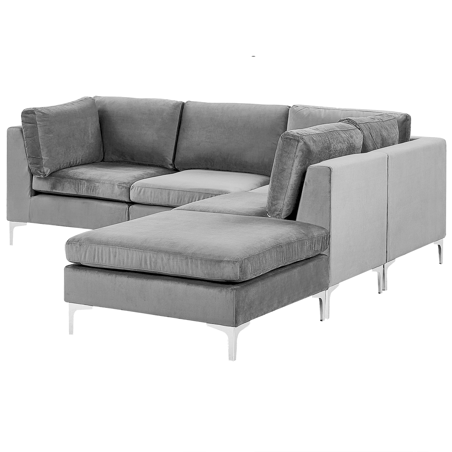 4-Sitzer Ecksofa Samtstoff grau linksseitig mit Ottomane EVJA