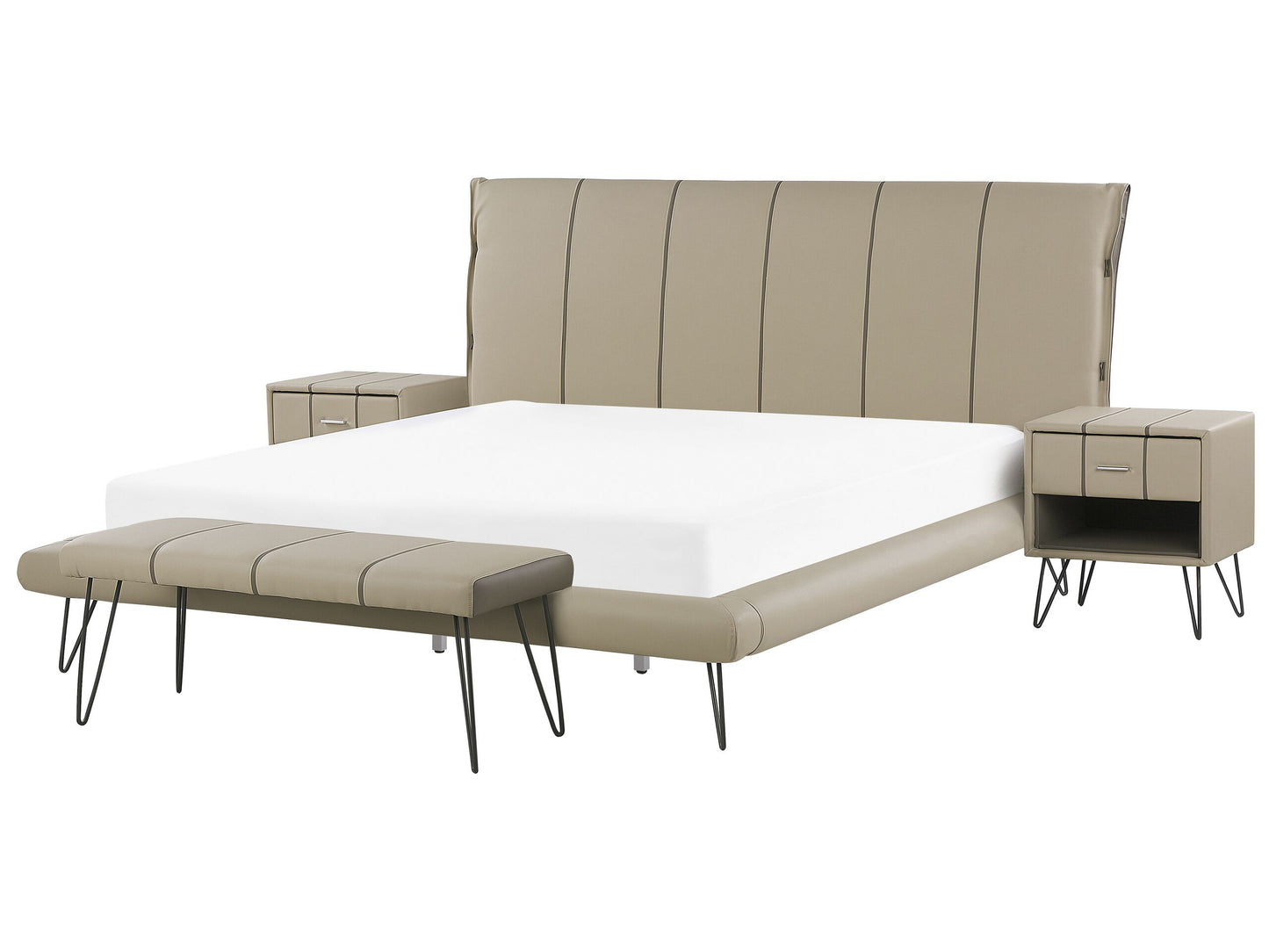 Schlafzimmer Set Kunstleder BETIN 180 x 200 cm Sandbeige