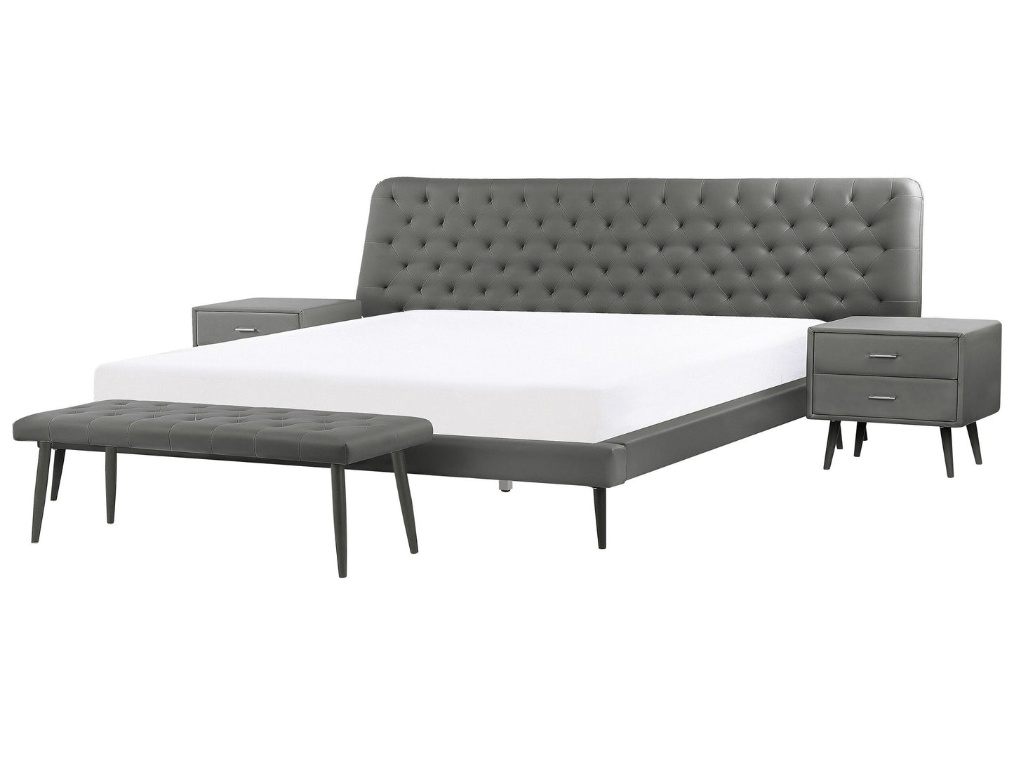 Schlafzimmer Set Kunstleder ESSONNE 180 x 200 cm Grau