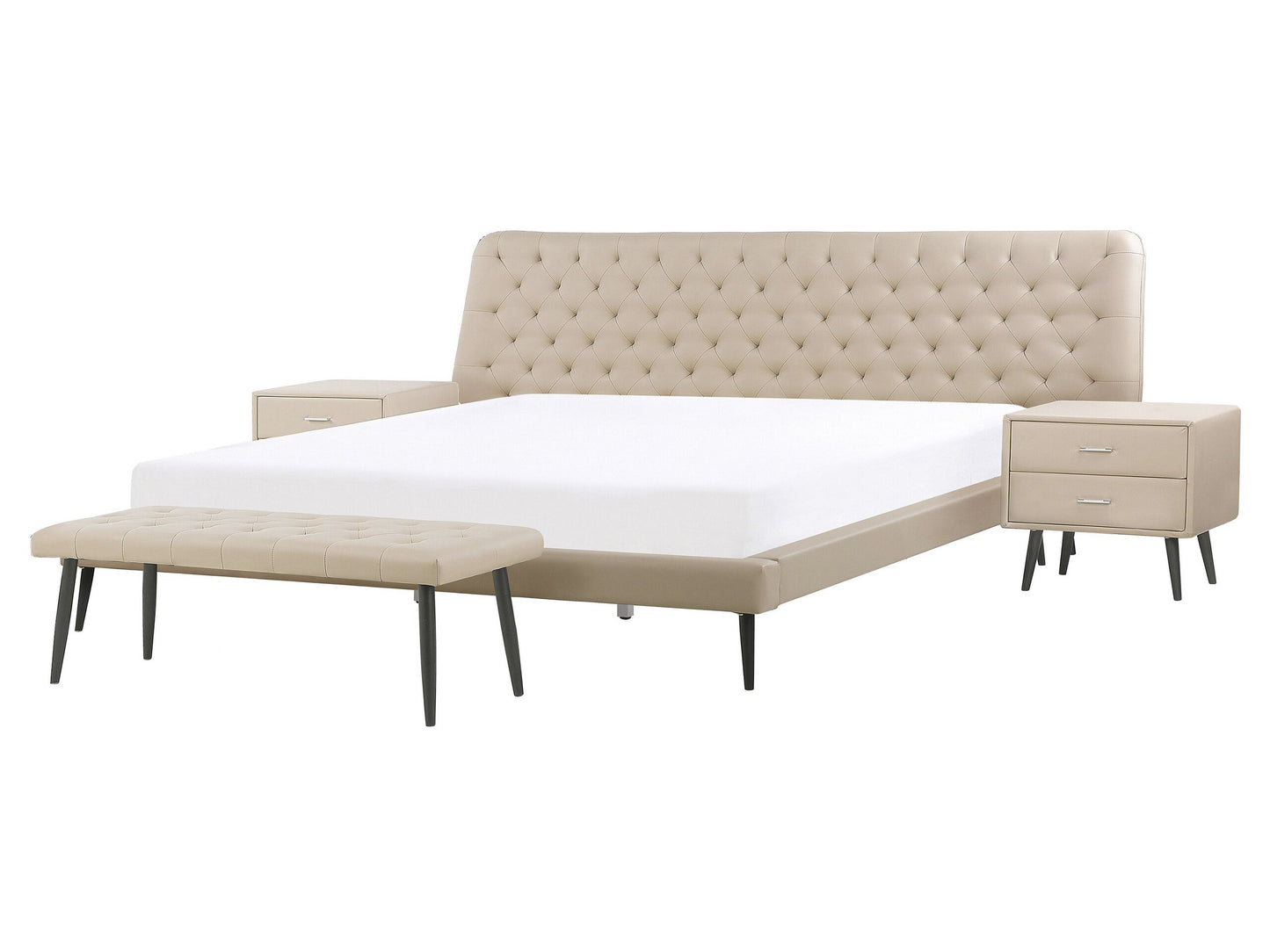 Schlafzimmer Set Kunstleder ESSONNE 160 x 200 cm Beige